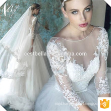 Deep V Neck Custom Make Long Sleeve Formal Bridal Gown Ivory Wedding Dresses
